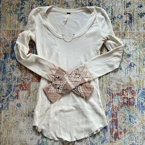 Free People Thermal waffle Lace Accent Top